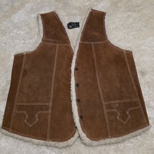 PAULIZ FACTORY Brown Suede Leather Western Vest with Shearling Lining Sz. XXL